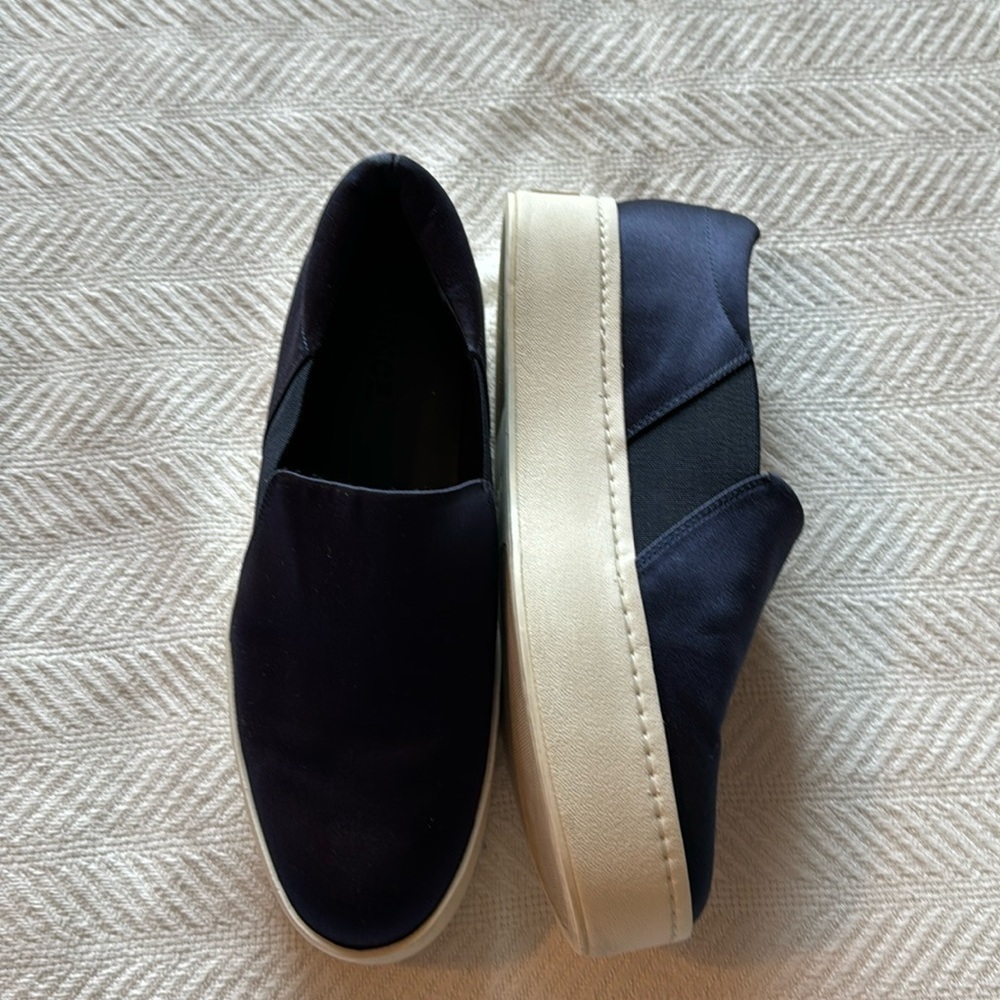 Vince Woman’s Navy Blue Satin‎ Platform Slip On Sneakers